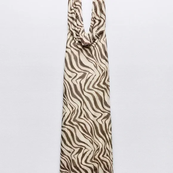 Zara Beige and Brown Zebra-Print Maxi Dress - Picture 1 of 1